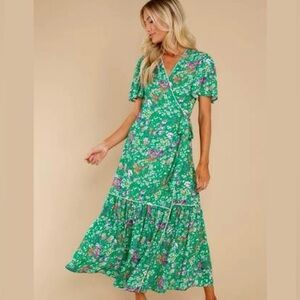 La Roque Green Meadow Floral Wren Wrap Dress Size XL